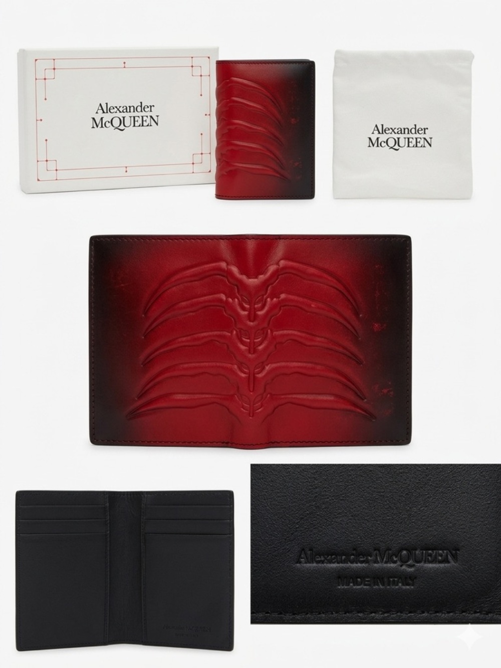 Alexander McQueen Red Ombré 3D Rib Cage Leather Wallet - FULL SET